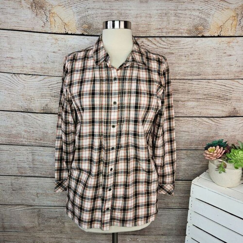 J Jill Plaid Button Down Shirt Long Sleeve Pockets Flannel Top Size S